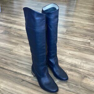 Zapato Handmade Leather Tall Boots Dark Blue Size 6.5 US 37 EU